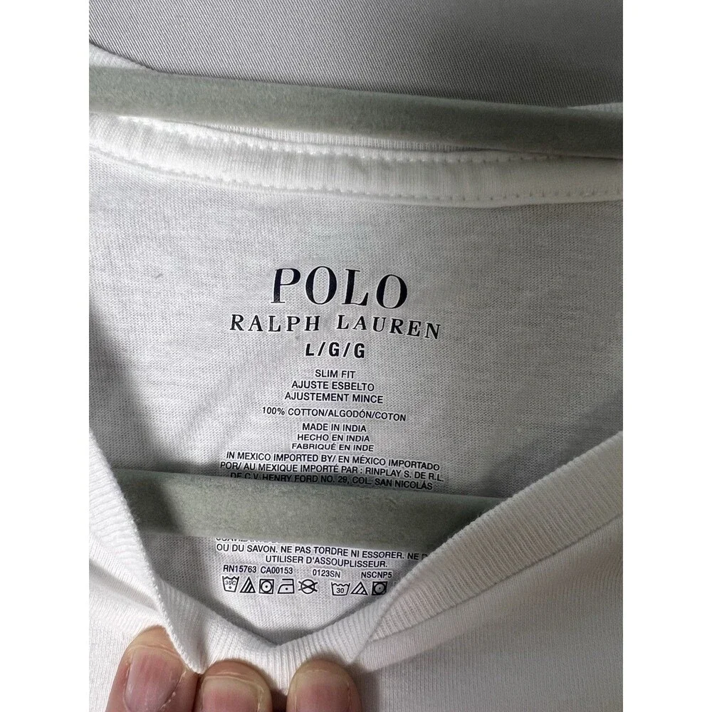 Polo Ralph Lauren White Crew Neck T-Shirt Men’s Size L Short Sleeve Slim Fit